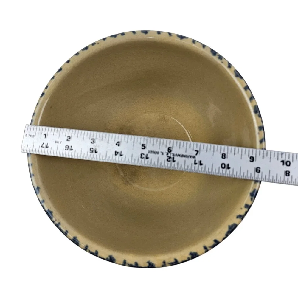 Vintage RRP Stoneware Mixing Bowl Tan Blue Spongeware Wheat Motif 9 Inch Round